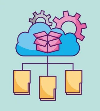 Cloud computing folder file information storage work technology イラスト素材