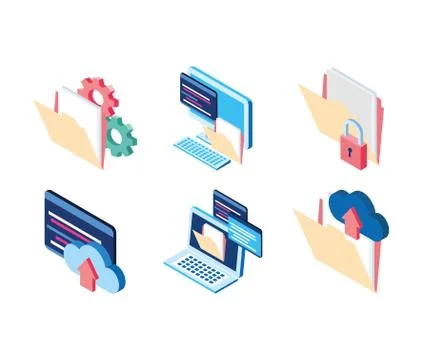Cloud computing folder file laptop website data technology internet Stock Illustration