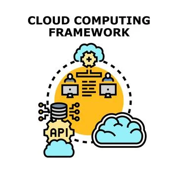 Cloud computing framework connecting users with data and services Illustrazione stock