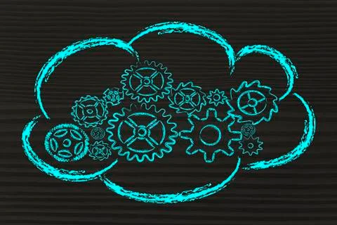 Cloud computing, funny devices and cloud design Illustrazione stock