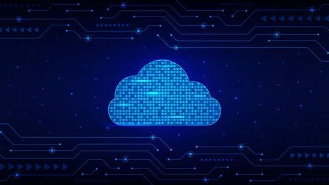 Cloud computing with futuristic circuit board on dark blue background Stock Illustration