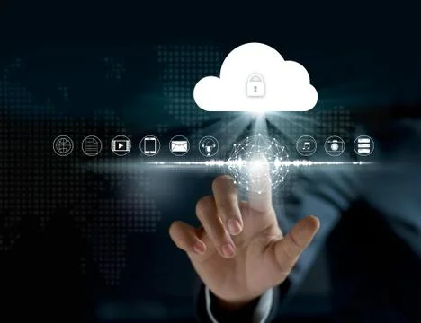 Cloud computing, futuristic display technology connectivity concept Fotos Stock
