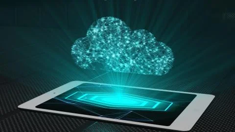 Cloud computing futuristic holographic display hologram technology Stockillustratie