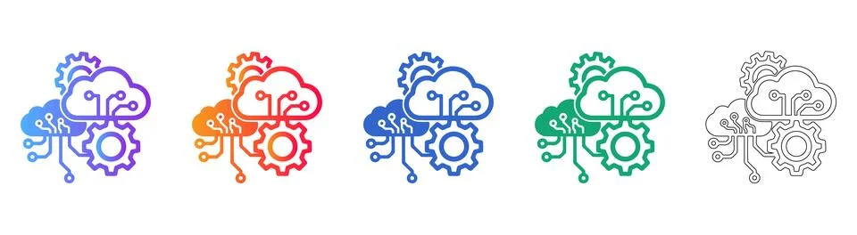 Cloud Computing Gear Technology Icons 스톡 일러스트