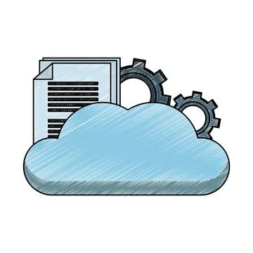 Cloud computing with gears and document scribble Stock Illustration