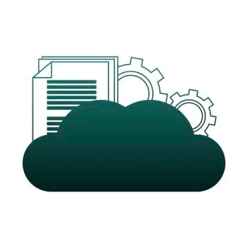 Cloud computing with gears and document blue lines イラスト素材