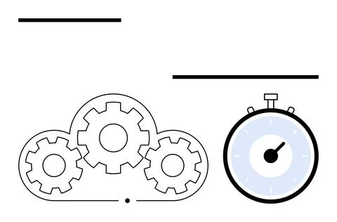 Cloud Computing with Gears and Stopwatch Representing Efficiency and Speed Stock Illustration