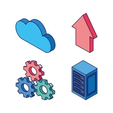 Cloud computing gears upload data server technology internet Stock Illustration
