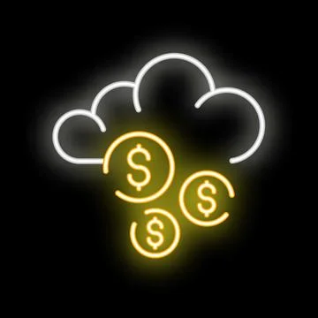 Cloud computing generating money neon sign icon 스톡 일러스트