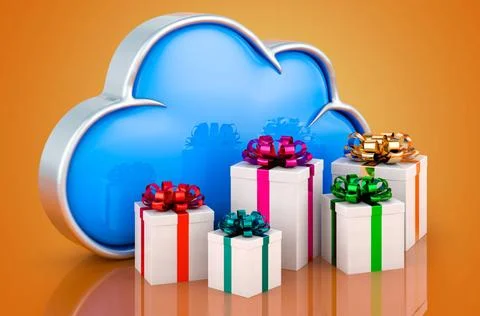 Cloud computing with gift boxes. 3D rendering Cloud computing with gift bo... Stock Photos