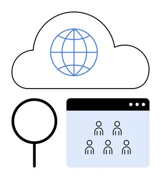 Cloud computing, global access, team collaboration, internet browsing, user m Illustrazione stock