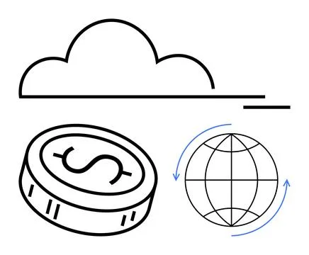 Cloud Computing with Global Connectivity and Cryptocurrency Integration Illustrazione stock