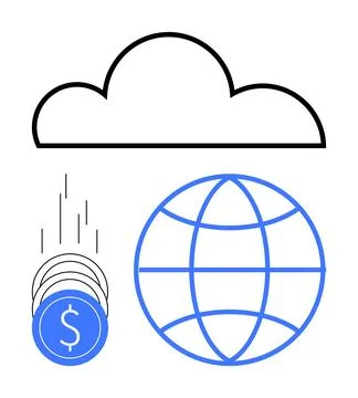 Cloud computing with global connectivity and digital currency transactions Stock Illustration