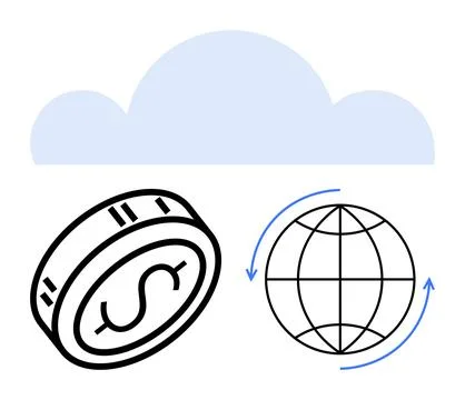 Cloud Computing for Global Financial Transactions with Coin and Globe Icon Stockillustratie