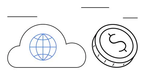 Cloud Computing for Global Financial Transactions Simplified with Coin and .. Stock Illustration