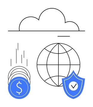 Cloud Computing Global Network, Financial Growth, and Data Security Visualize 스톡 일러스트