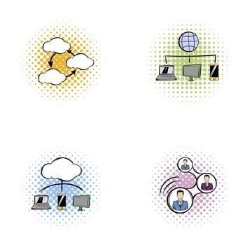 Cloud computing, global networking, and business collaboration icons イラスト素材