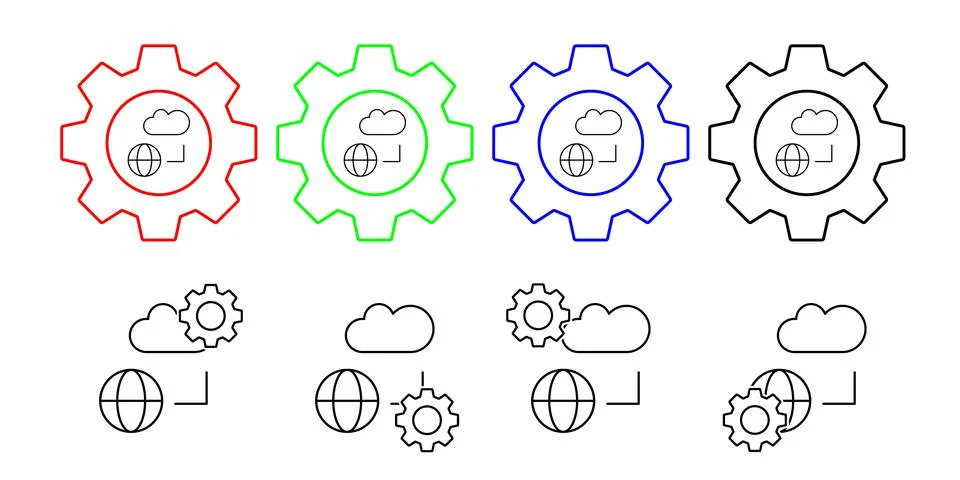 Cloud computing, global, seo vector icon in gear set illustration for ui and ux Stock Illustration