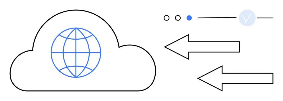 Cloud Computing with Globe Icon and Data Arrows Representing Global Data Ex.. Illustrazione stock