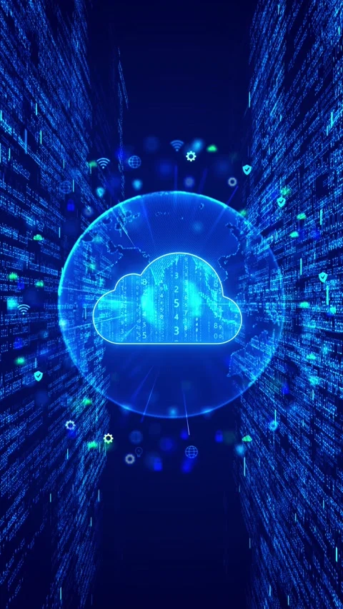 Cloud computing globe network blue earth, cloud icon, data walls, security symbo Stock Footage 340527380