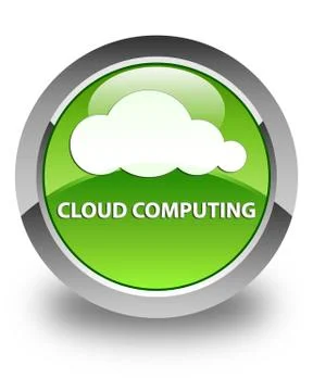 Cloud computing glossy green round button 스톡 일러스트