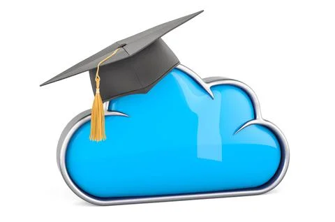 Cloud computing with graduation cap. 3D rendering Stock Illustration