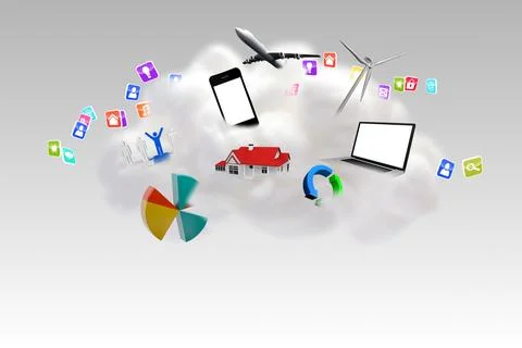 Cloud computing graphic with apps Stock Illustration