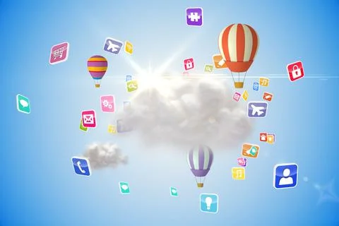 Cloud computing graphic with hot air balloons Stock-Fotos