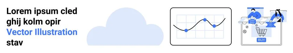 Cloud computing graphics with business analytics and online shopping Illustrazione stock