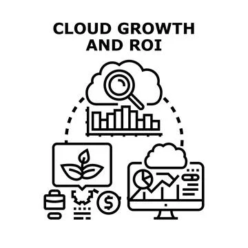 Cloud computing growth and return on investment concept 库存插图