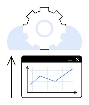 Cloud Computing with Growth Chart and Gear Symbolizing Optimization and Eff.. Stock Illustration