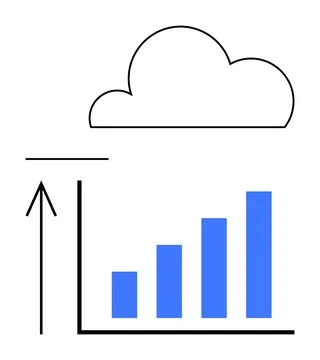 Cloud Computing Growth Concept with Increasing Bar Graph and Upward Arrow Stock Illustration