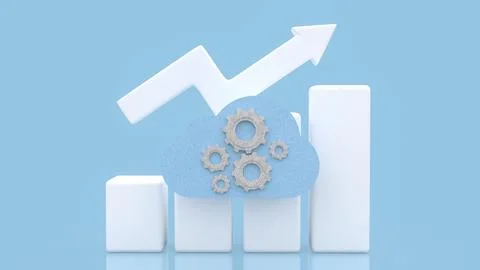 Cloud Computing Growth Concept with Upward Arrow Chart 3d render. Stock Illustration