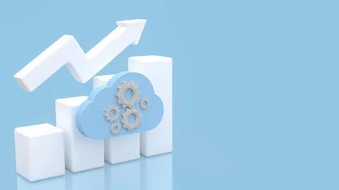 Cloud Computing Growth Concept with Upward Arrow Chart 3d render. 스톡 일러스트