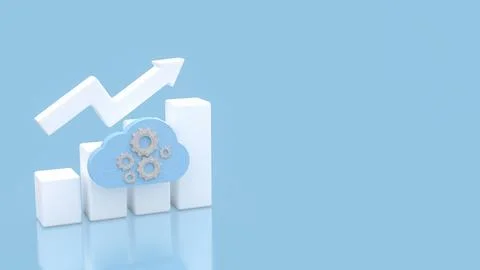 Cloud Computing Growth Concept with Upward Arrow Chart 3d render. Stock Illustration