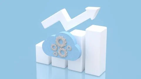 Cloud Computing Growth Concept with Upward Arrow Chart 3d render. 스톡 일러스트