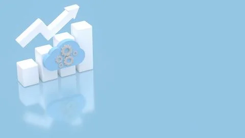 Cloud Computing Growth Concept with Upward Arrow Chart 3d render. 스톡 일러스트