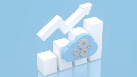 Cloud Computing Growth Concept with Upward Arrow Chart 3d render. Stock Illustration