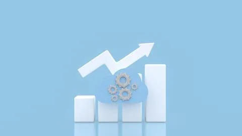 Cloud Computing Growth Concept with Upward Arrow Chart 3d render. 스톡 일러스트