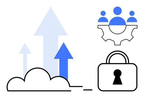 Cloud Computing Growth with Security and Team Collaboration Integration Stock Illustration