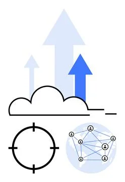 Cloud Computing Growth, Technology Development, and Global Networking Synergy Stock Illustration