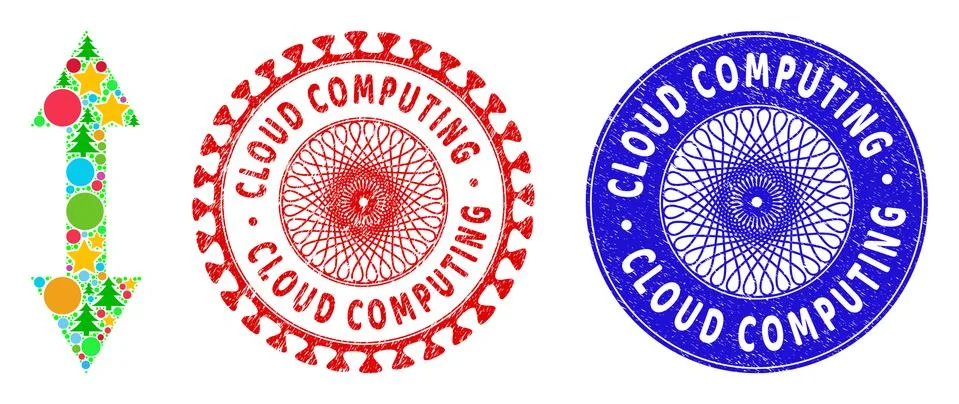 Cloud Computing Grunge Rubber Imprints and Vertical Flip Mosaic of New Year Stock Illustration