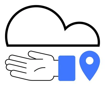Cloud Computing with Hand and Location Pin Icon 库存插图