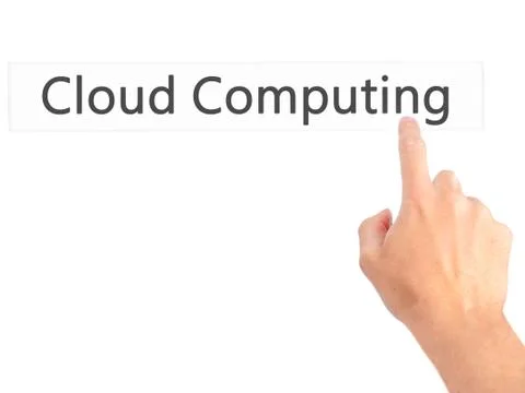 Cloud Computing - Hand pressing a button on blurred background concept on vis Foto stock