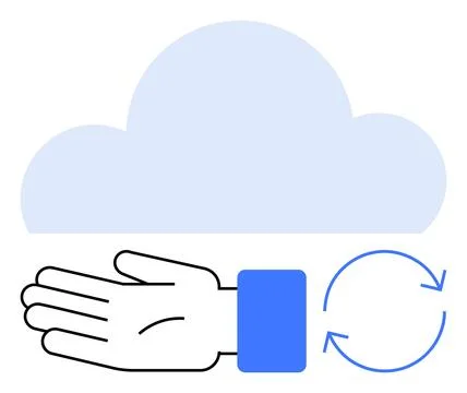 Cloud Computing Hand with Sync Arrows Representing Data Synchronization and.. Stock Illustration