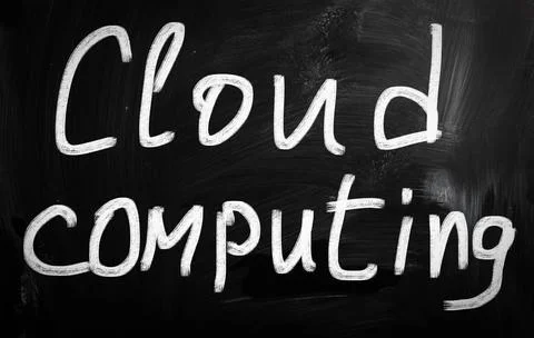 Cloud computing handwritten with white chalk on a blackboard Cloud computi... Foto stock