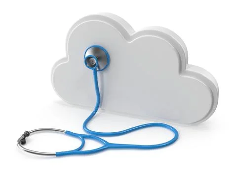 Cloud computing health check stethoscope examining cloud icon Stock Illustration