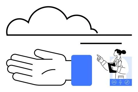 Cloud Computing in Healthcare Symbols of Technology Integration and Medical.. Stock Illustration