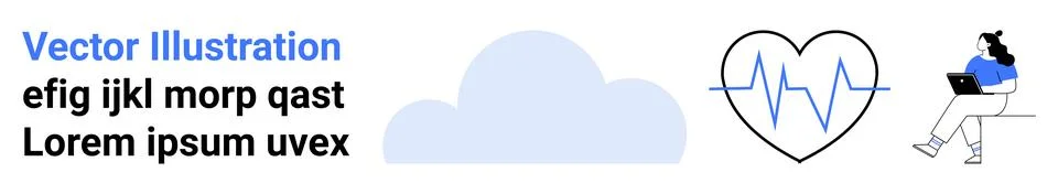 Cloud Computing with Heartbeat Pulse and Woman Using Laptop Stock Illustration