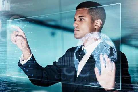 Cloud computing, hologram network AI or businessman with futuristic tech for 写真素材